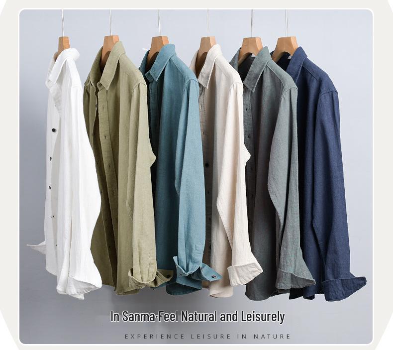 Men's Ramie Long-Sleeve Shirt - Spring/Autumn Casual Loose Fit, Youth Classic Style (Model 9798)
