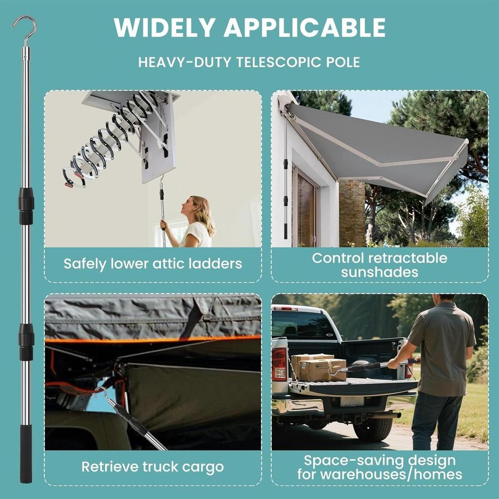 Ladder Pull Down System Kit Attic Door Telescopic Pull Down Pole Heavy Duty Stairs Puller Pole Replacement ForAwning Garage
