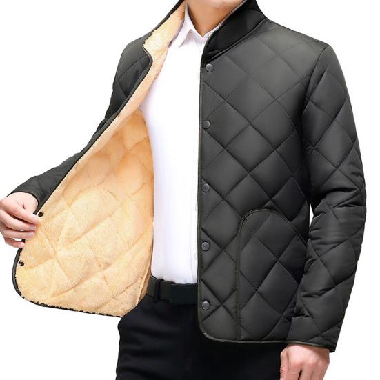 

Men Winter Fall Coat Thick Plush Padded Stand Collar Neck Protection Warm Long Sleeve Pure Color Plus Size Soft Single-breasted Pockets Cardigan 5XL сірий