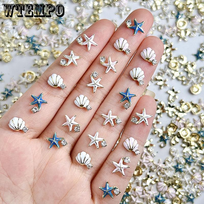 WTEMPO Mini Cute Nail Charms Nail Art Decorations Kit Home Fishbowl Miniature Decorations for DIY Crafts Random Color Shells & Starfish Shaped Designs