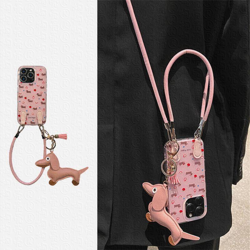 Pink Apple Dachshund Dog Applicable to Apple 16promax Mobile Case iPhone 15 13 14 New Model 11 12