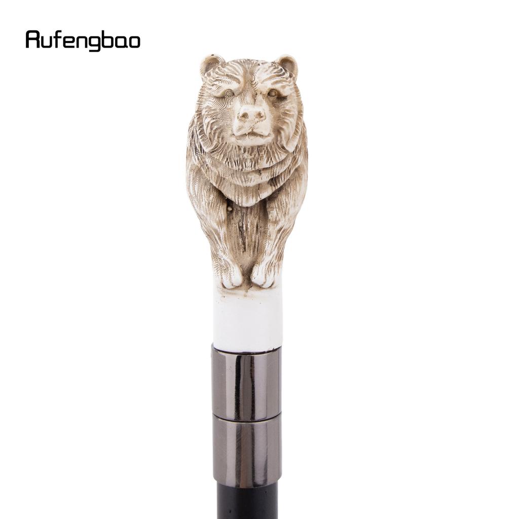 Silver Resin Bear Head White Walking Cane Fashion Decorative Steel Stick Gentleman Elegant Cosplay Cane Knob Crosier 92cm