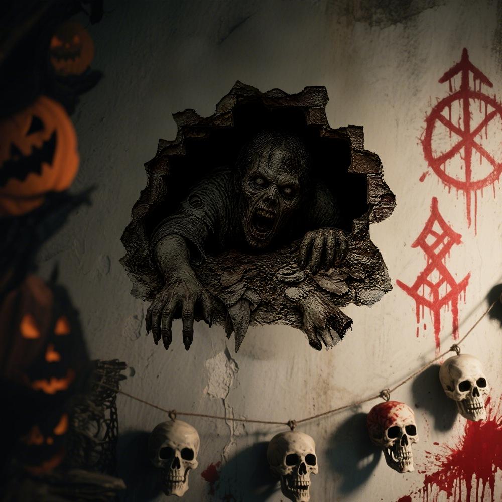 Halloween 3D Wall Breaking Mummy Witch Wall Sticker Self Adhesive Horror Decor