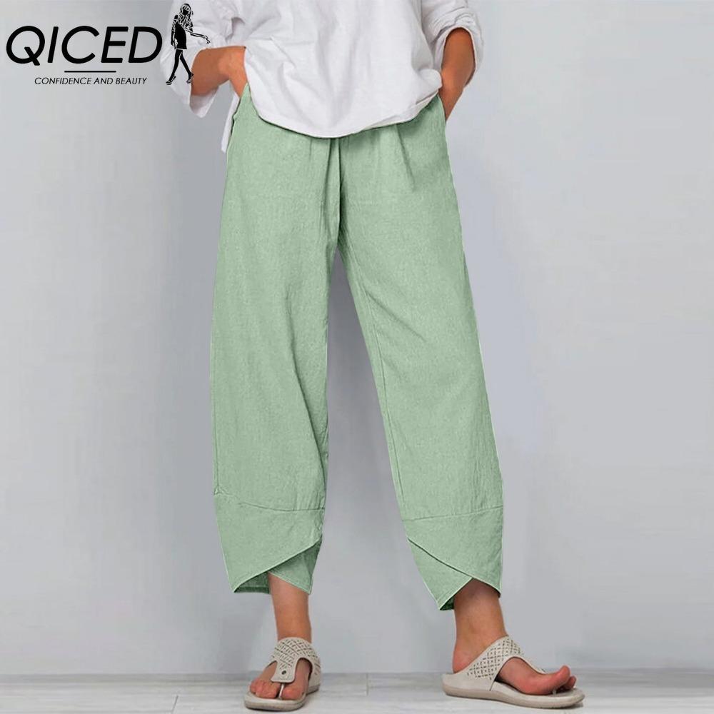 

QICED Женские модные повседневные однотонные брюки и капри с принтом и высокой талией XXXXXL андроид зеленый