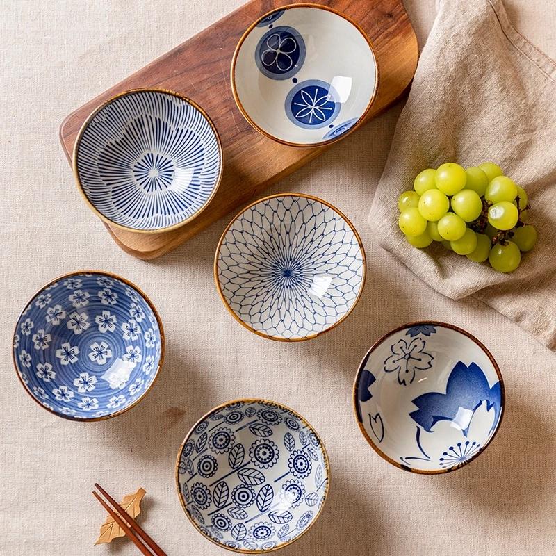 6pcs Japanese Ceramic Cereal Bowl Set Dessert Salad Snack Bowl Kitchen Noodle Bowl Tableware Set Microwave Safe Gift Box