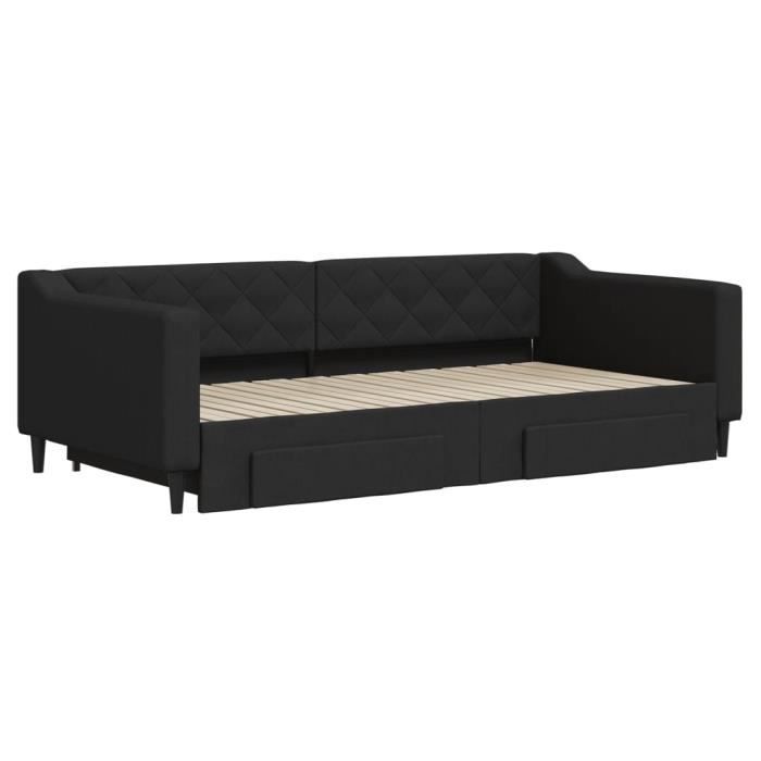 VidaXL Daybed with Trundle and Drawers Black 100x200 Cm Fabric 3197469