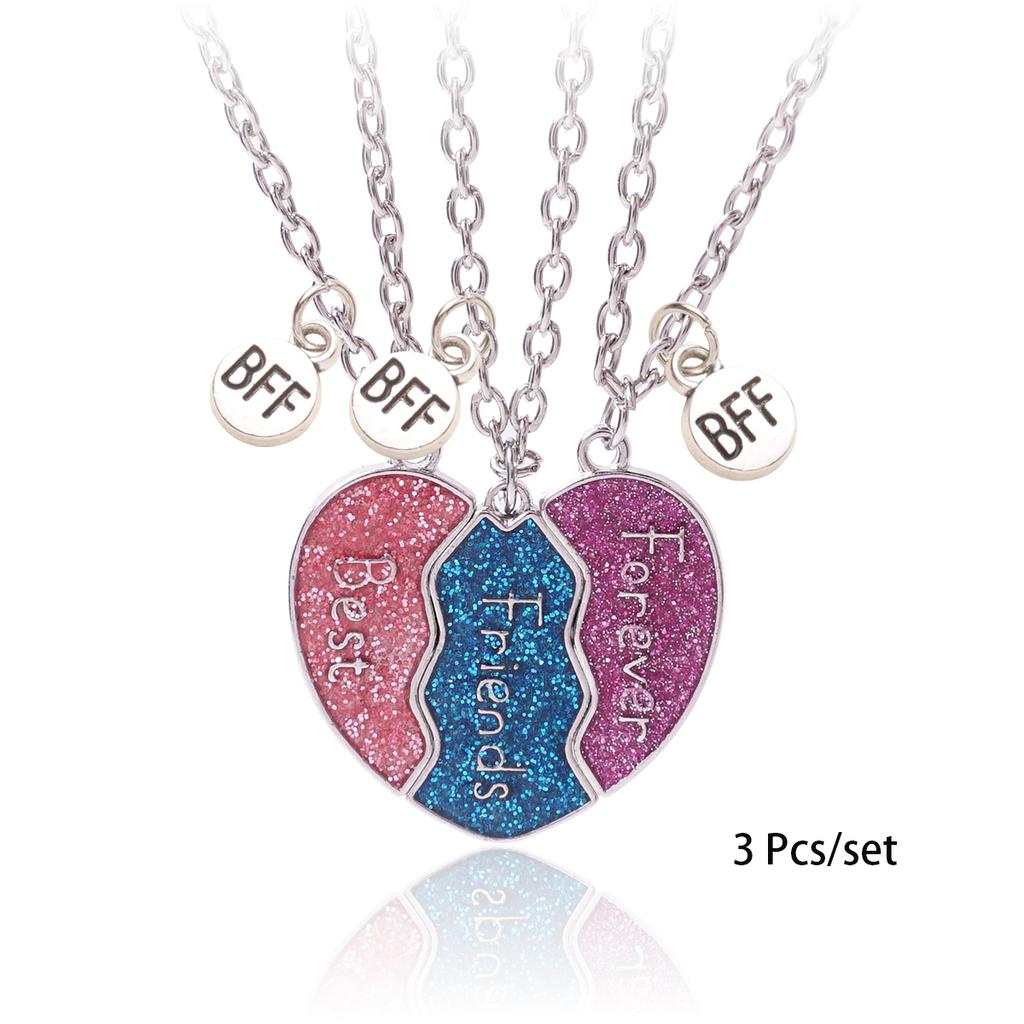 3 Pcs/set Best Friends Pendant Necklace For Woman Magnetic Adjustable Rainbow Daisy Lover Broken Heart Chain BFF Jewelry Gifts