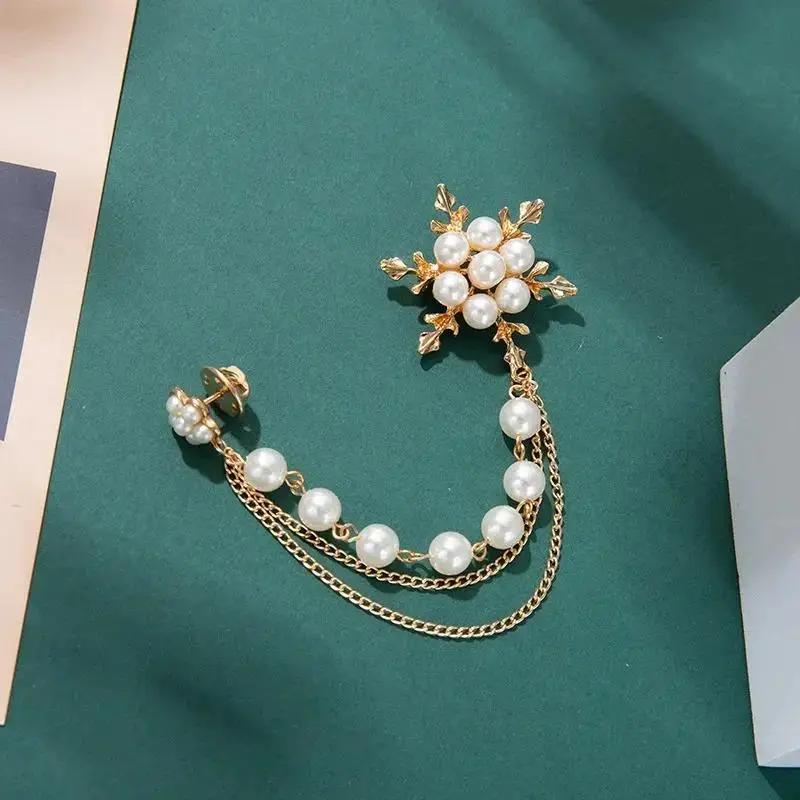 Hot 1pcs Versatile Pearl Snowflake Tassel Brooch Fashion Accessories Corsage Female Fashion Brooches for Women Chain Pin Jewelry
