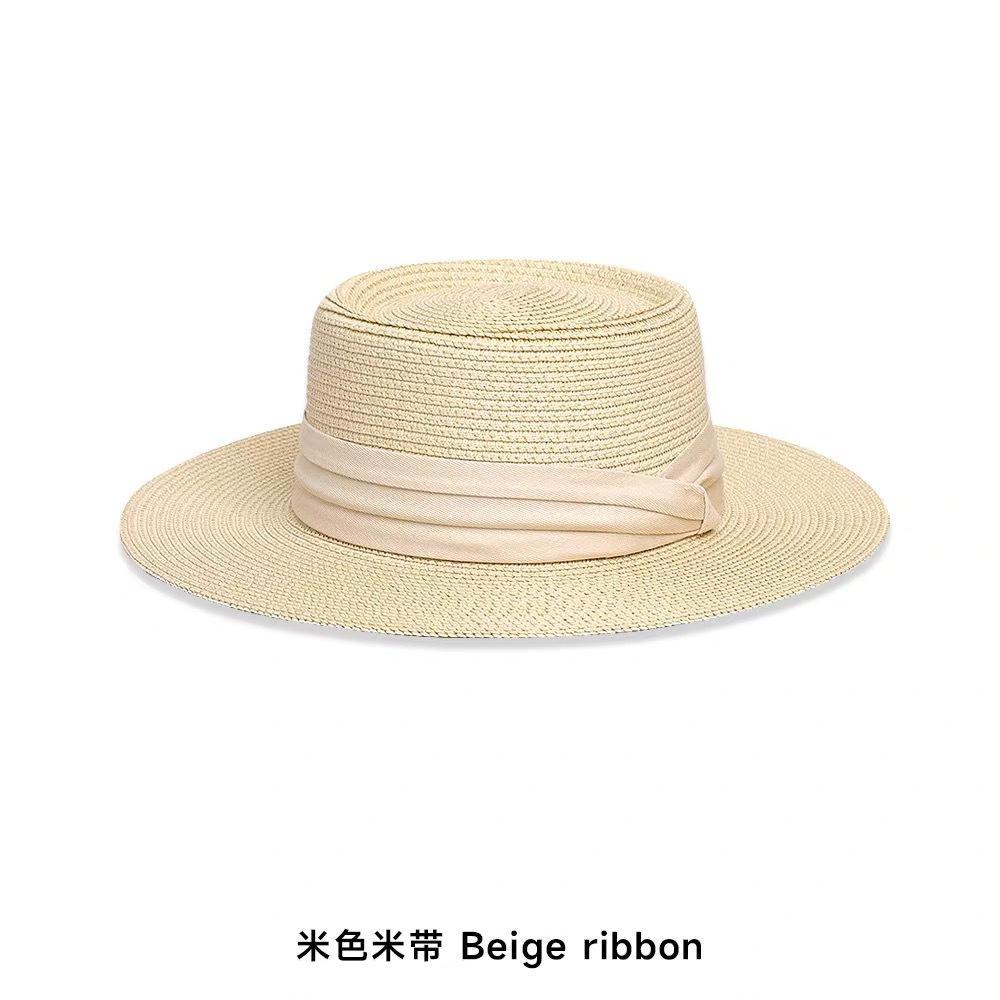 Summer French Flat Edge Beach Hat Seaside Vacation Sun Protection Versatile Top Hat Premium Sunshade Straw Hat Women