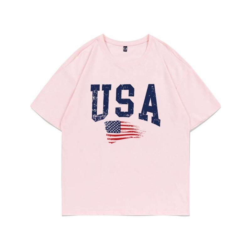 

Летняя женская футболка из чистого хлопка с короткими рукавами и принтом в виде флага и букв, с открытой спиной, модная повседневная женская футболка с короткими рукавами, женские футболки XXL светло-розовый