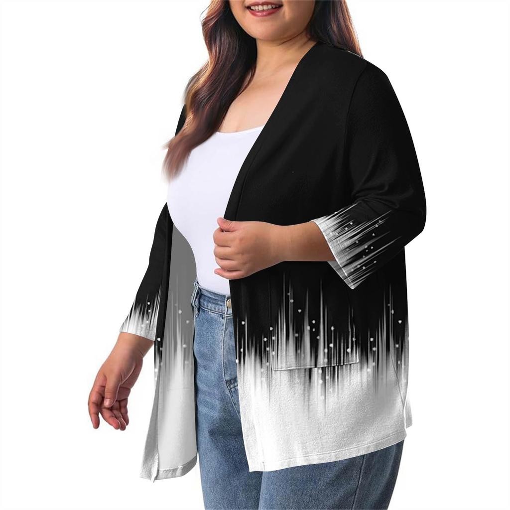 Women's Fall And Winter Fashion Casual Soild 3/4 Sleeve Mid-Length Cardigan Jacket