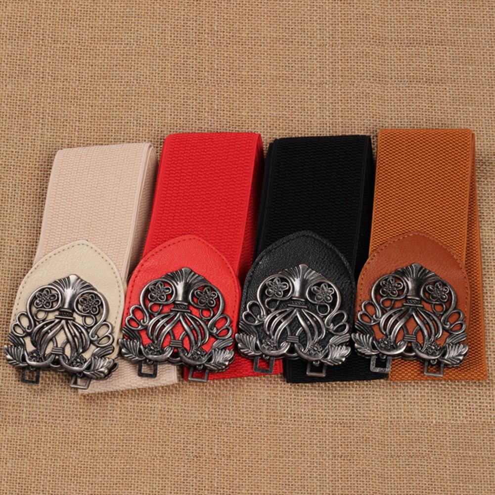 Women Fashion Elastic Wide Waistband Simple Leather Belt Decoration