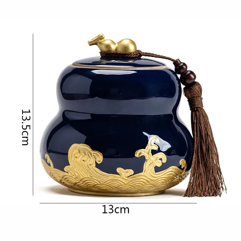Gourd Shaped Ceramic Tea Jar Sealed Jar Tea Box Black Teas Green Teas Jar Teas Container Tea Canister Household Storage Jars