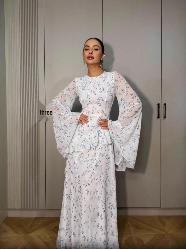 2025 Spring Elegant Floral Long Sleeve Dress for Women - Soft, Sweet, and Comfortable