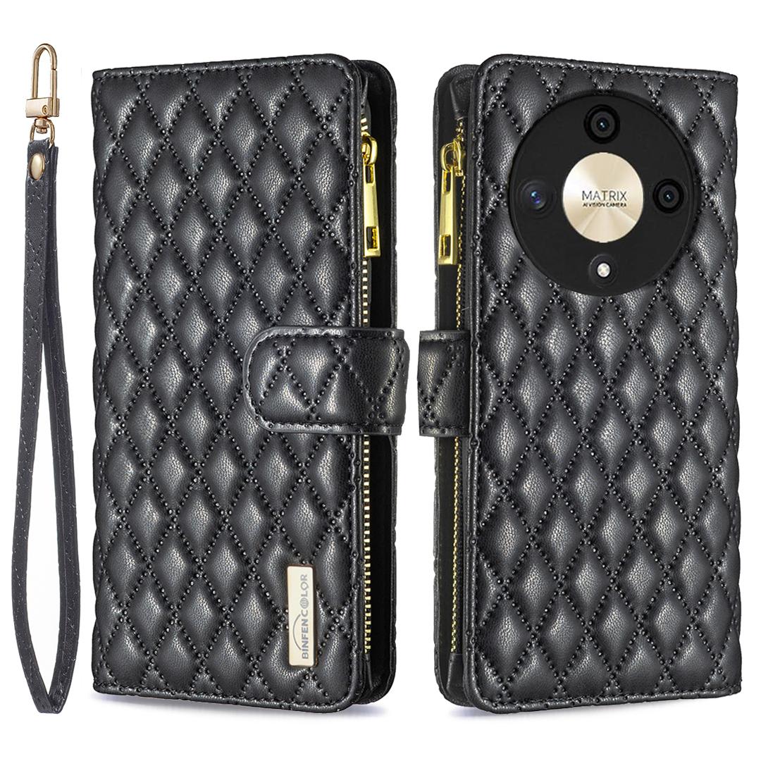 

BINFEN COLOR BF Style-15 For Honor X9b 5G/Magic6 Lite 5G Phone Case Zipper Pocket Wallet Flip Cover Black