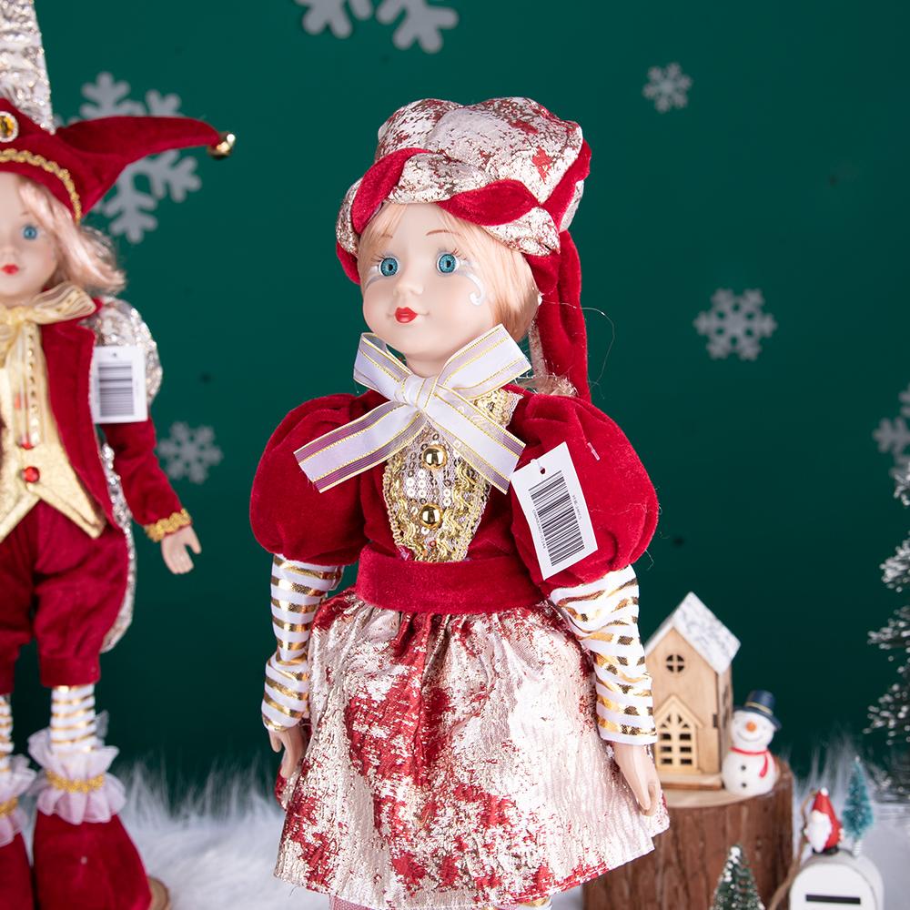 Red-Gold Retro Standing Christmas Jester Doll