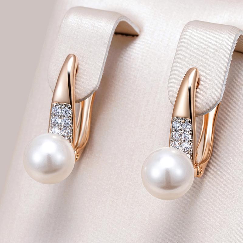 Fashion Pearl Long Drop Earrings For Women  Rose Gold  Color Mix With White Natural Zircon Daily Fine Jewelry