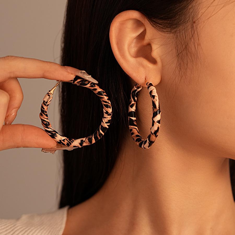 Stylish Leopard Print Geometric Silver Earrings: High-End Autumn/Winter Fashion for Women