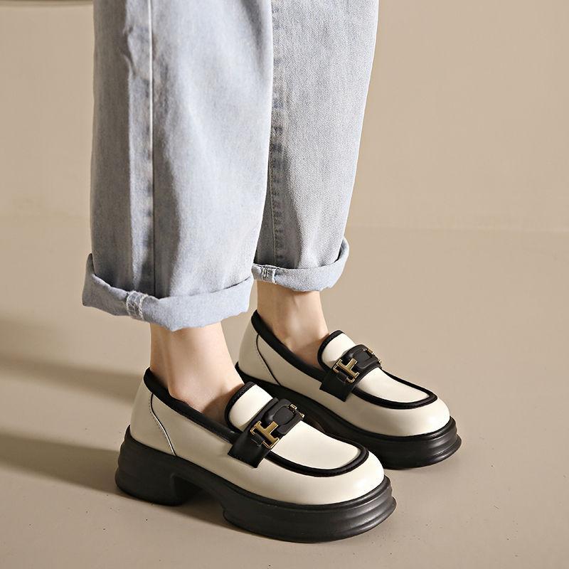 Loafers Women's 2025 New Summer and Autumn Black Platform British Style Small Leather Shoes Thick Heel One Pedal Single Shoes