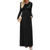 Women's Fashion  Solid Color O-neck Long Sleeve Waist Draw Pleated Long Dress Loose With Pocket Long Dress
