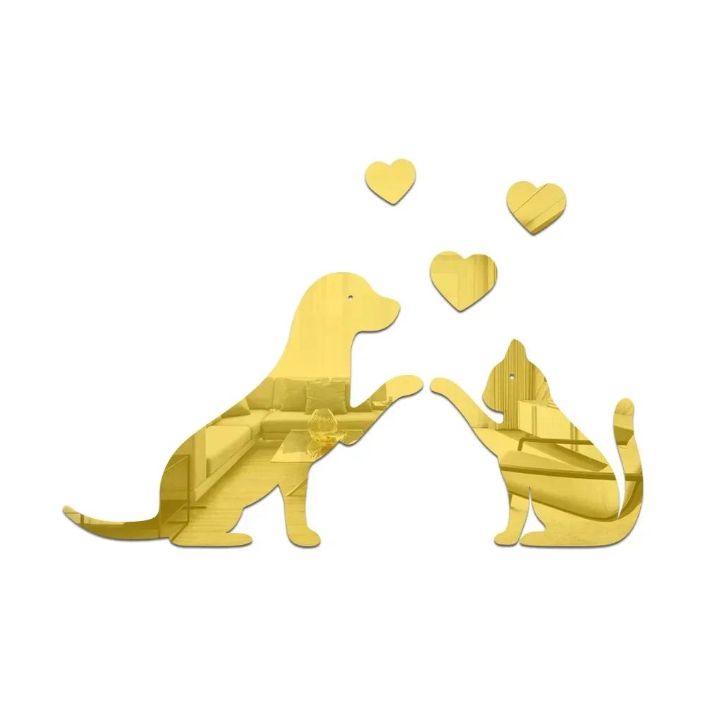 DIY Love Cat Dog Acrylic Mirror Wall Sticker Cartoon Paste Self-adhesive Living Room Bedroom Bathroom Decoration Wall Decor