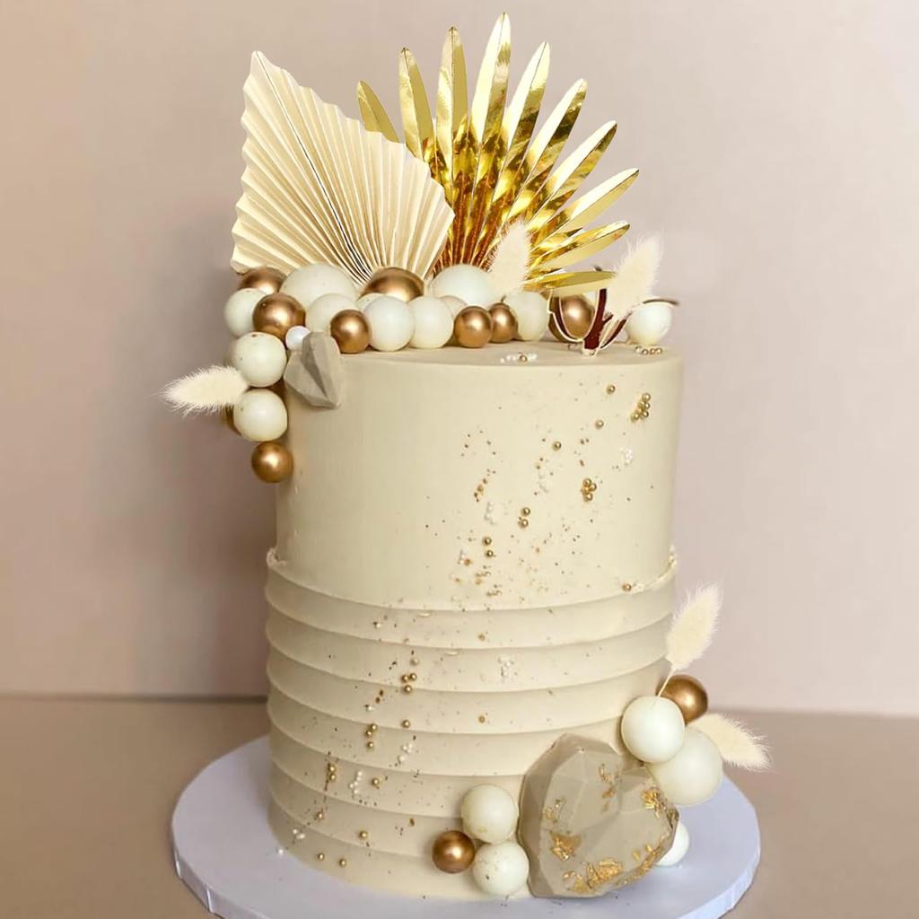 Palm Leaves Cake Decorations Balls Cake Toppers for Birthday Wedding Anniversary Baby Shower Party Supplies