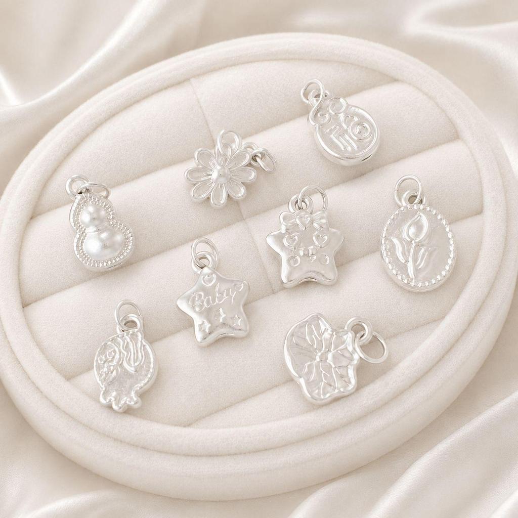 Sterling Silver 999 Retro Auspicious Pendant: Fu Character/Flower Lock Styles