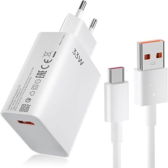 Chargeur 33W Rapide - USB-A + Câble USB-C 6A 1M - pour Redmi Note 14,14Pro,14Proplus,Note 15 Pro Plus,Note12,A5