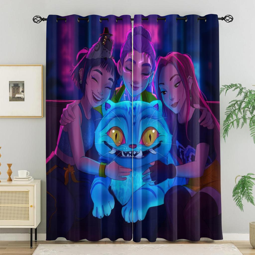 2Pcs K-Pop Demon Hunters Hot Anime Girl Team Printed Blackout Curtains Perfect For Bedroom Living Room Fashion Decorative