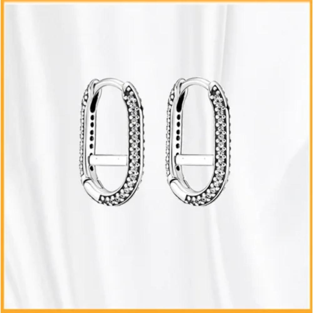 925 Silver Heart Hoop Earrings Sparkling Original Jewelry Gift for Women