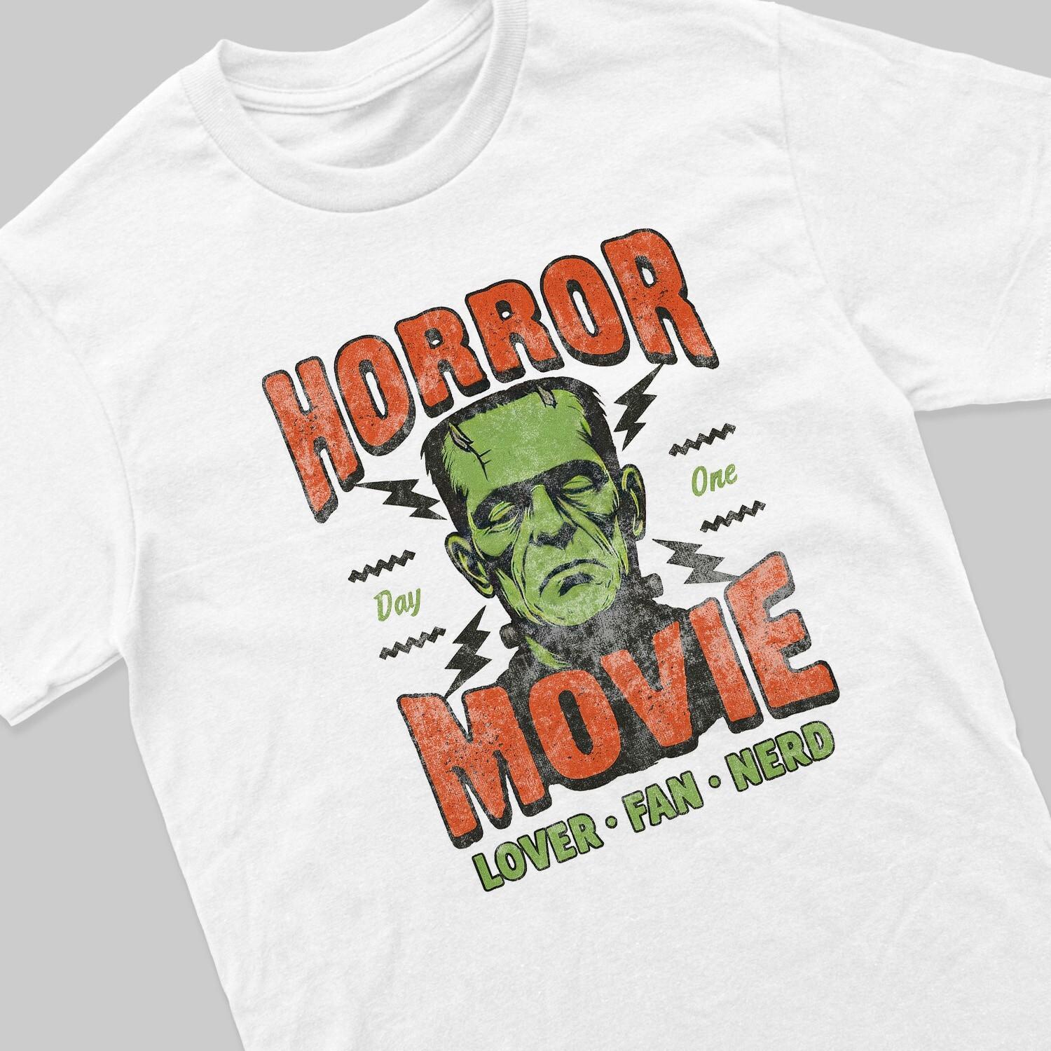 

Horror Movie Nerd Geek 100% Cotton T-shirt Mens Tees Top Frankenstein Halloween 80s 90s Fans Retro 2XL