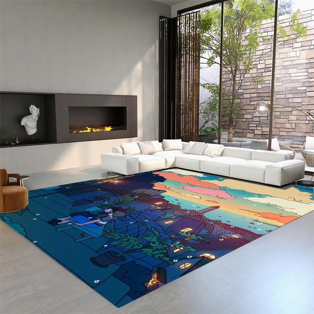 Japońskie Anime Scena Nocna Dywany Mata Podłogowa do Zabawy dla Dzieci Super Nadruk Dywany Nowoczesny Wystrój Salonu Domowego Zmywalny Dywan Podłogowy