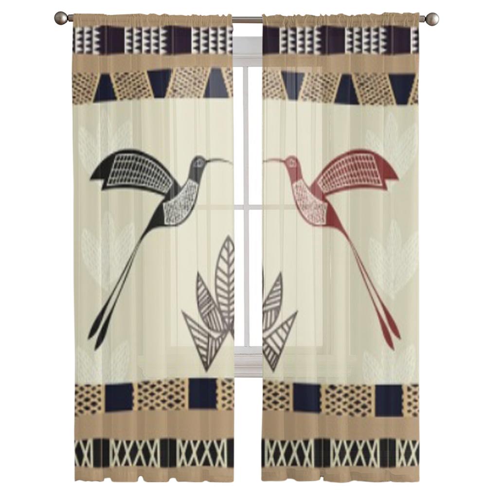 Abstrakte Bambus- und Kolibris-Vorhänge für Schlafzimmer, Wohnzimmer, Tüllvorhänge für Küchenfenster, Voile-Vorhänge