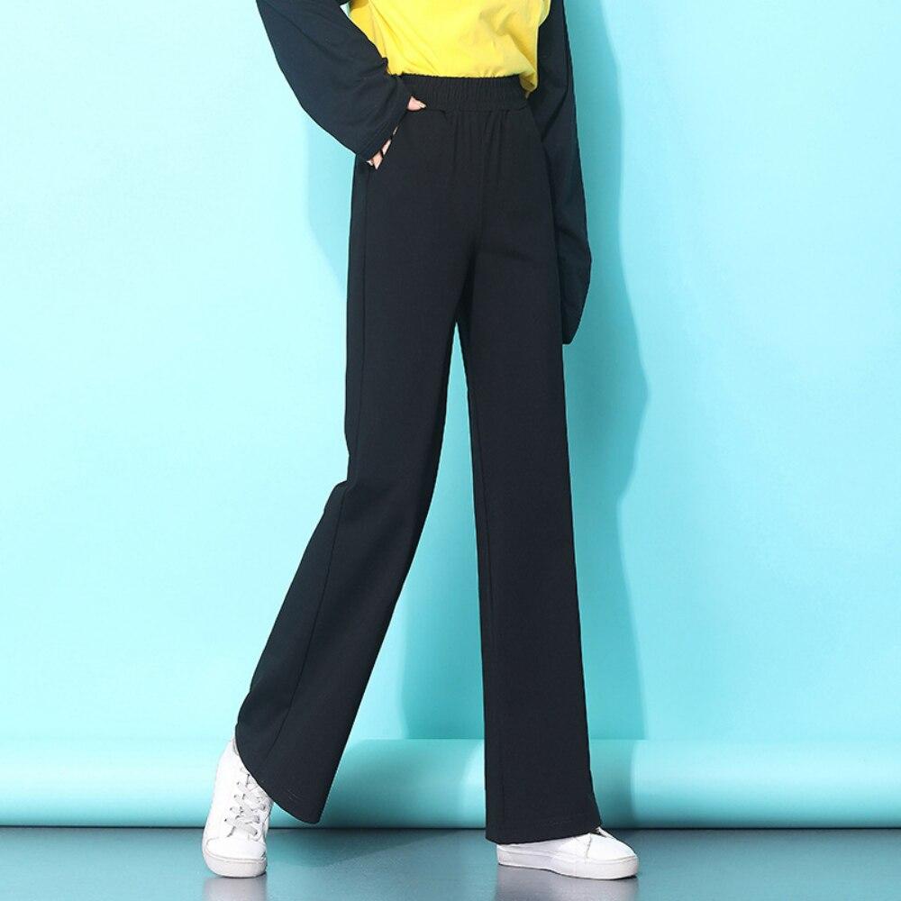 

Весенне-осенние корейские эластичные женские брюки с высокой талией в стиле Харадзюку для отдыха, прямые брюки для женщин, мешковатые широкие брюки, женская уличная одежда XXXXL чёрный