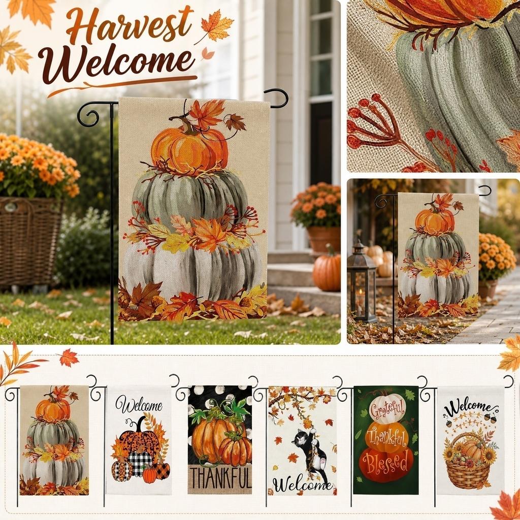 Double Sided Thanksgiving Pumpkin and Maple Leaves Garden Flag 45 by 30 Cm Seasonal Decorative Banner for Outdoor Indoor Use