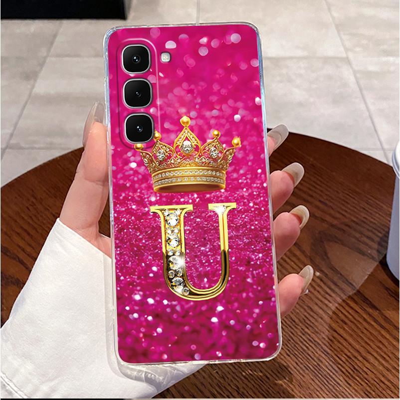 Phone Case For Infinix Hot 70 Bumper Transparent TPU Shockproof Soft Casing Luxury Initial Letter With Crown Couple Shell