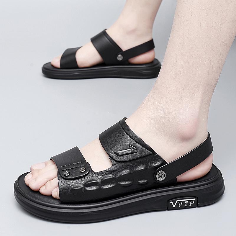 Men's Summer Fashion Crocodile Sandals Slippers Adult Leisure Comfort Thick Sole Beach Shoes Anti slip Open Toe Leather Sandals
