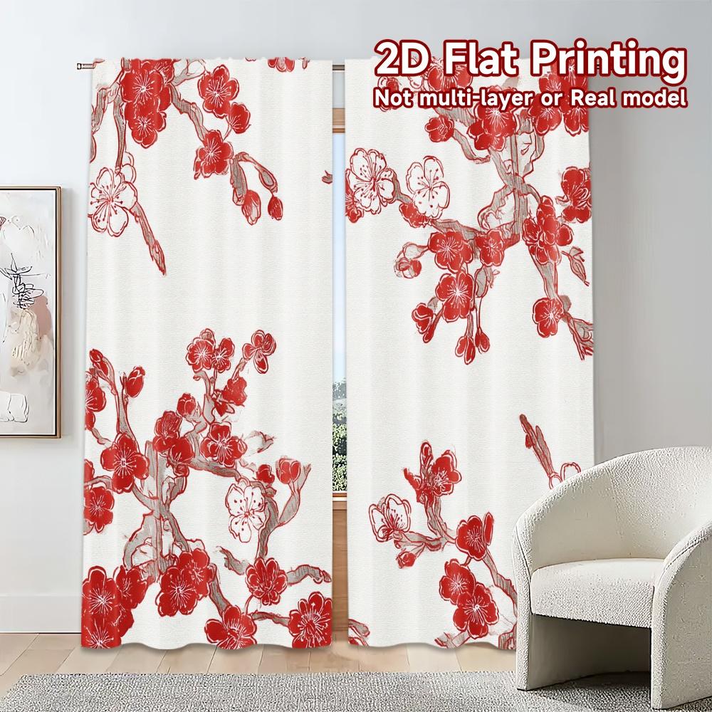 Set Of 2 Flat Printing Jit Curtains Without Rod Blooming Drapes Popular Print Fabric Art Curtain Polyester Machine Washable