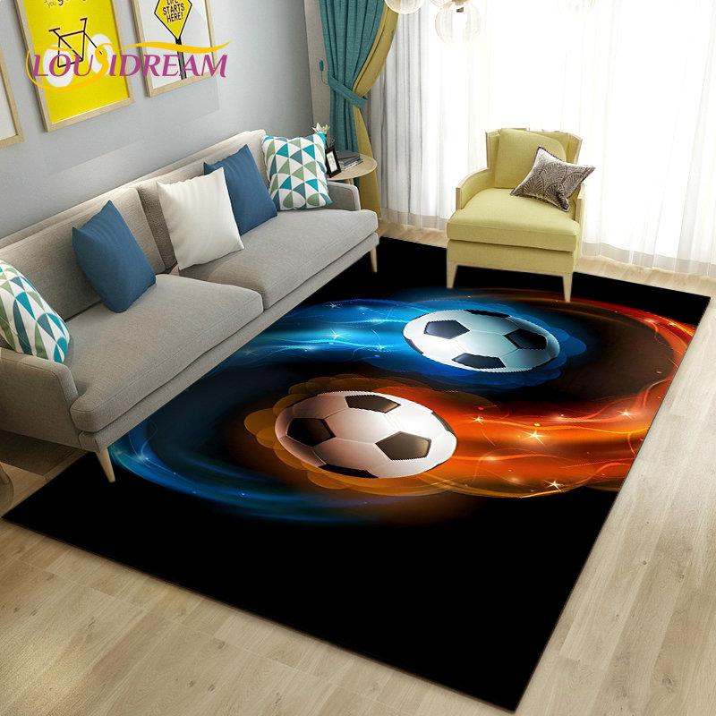 כדורגל כדורגל תלת מימד שטיח אזור ספורט, שטיח לסלון ספת חדר שינה שטיח לדלת קישוט מטבח, משחק לילדים מחצלת רצפה מונעת החלקה