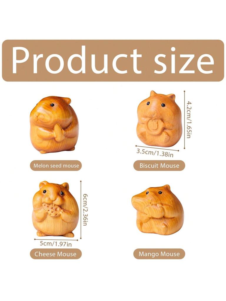 Exquisite Hand Crafted Wood Carved Hamster Statue Small Animal Figurine for Collectors