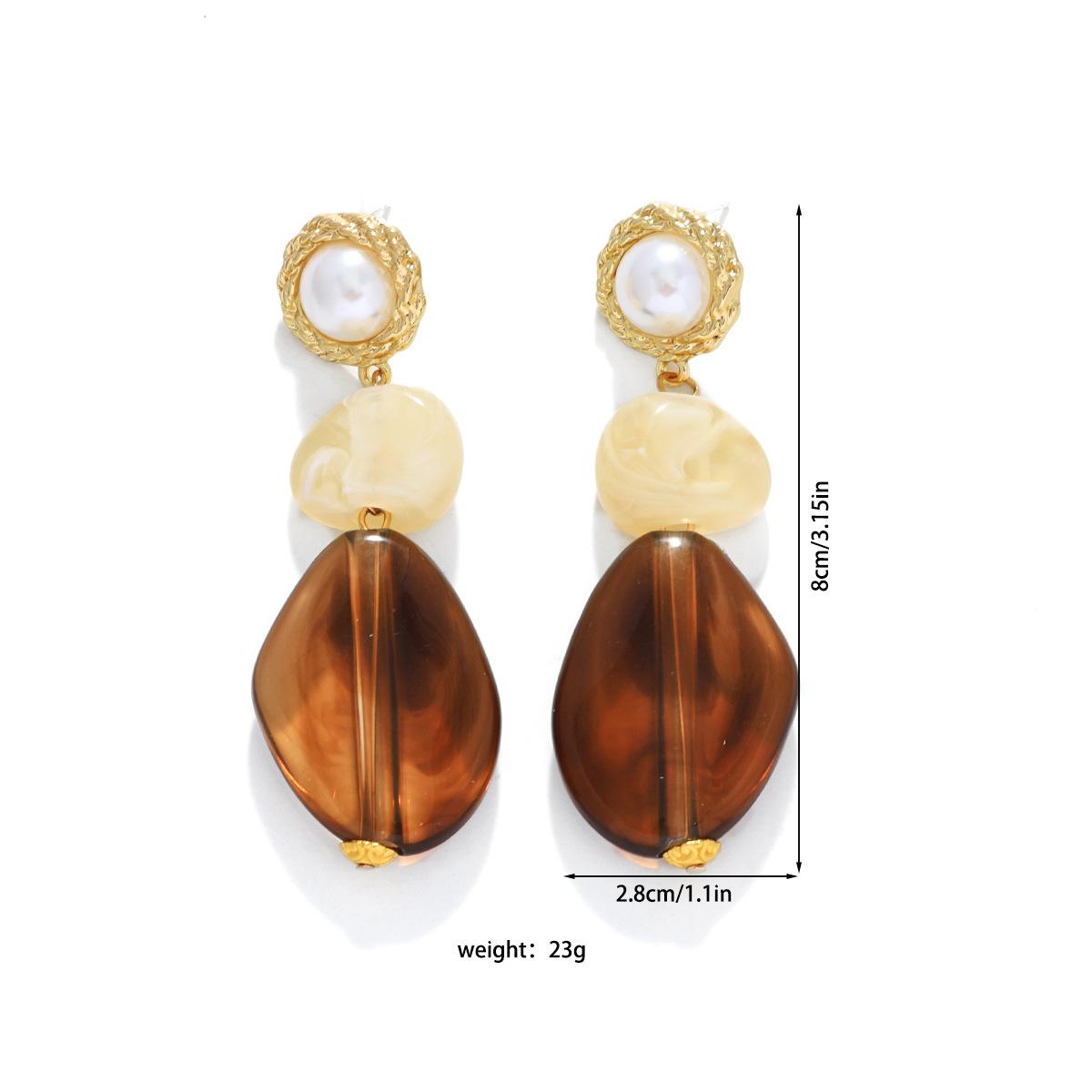 

Vintage Maillard Geometric Resin Pendant Earrings Exquisite and Elegant Imitation Pearl Amber Earrings