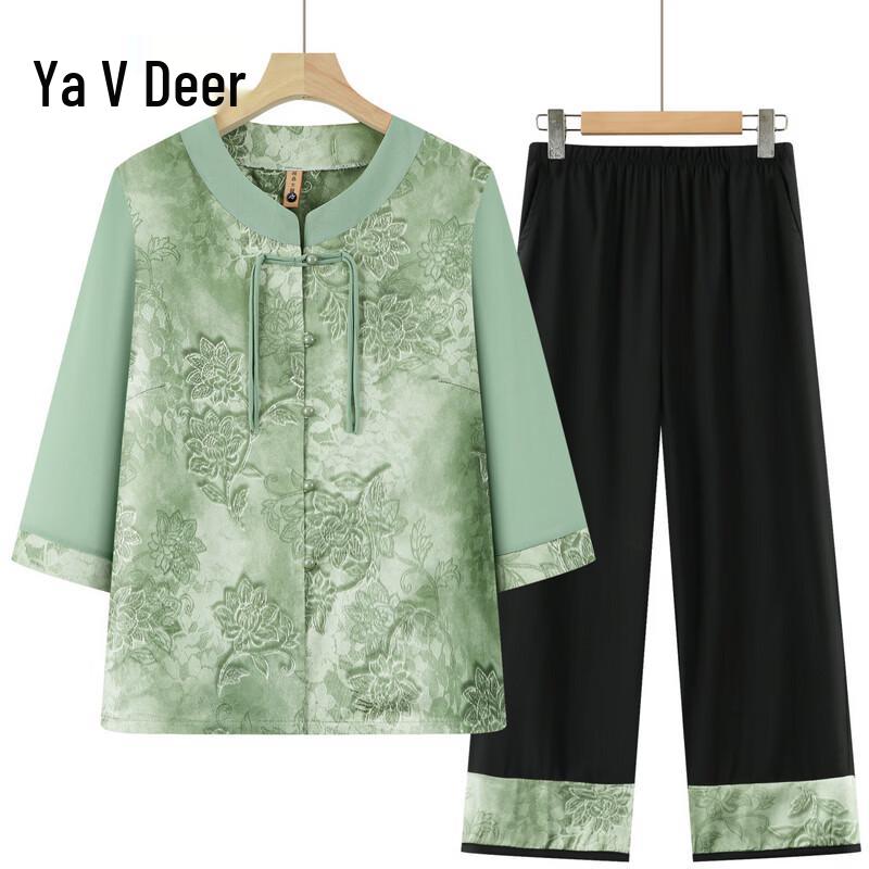 Yalu New Chinese Style Floral Two-Piece Set for Women 3XL