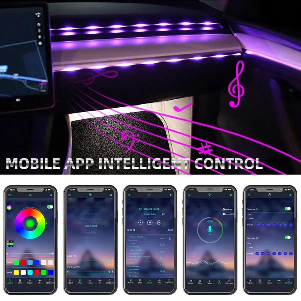 Car LED Ambient Light 64 Colors RGB USB App Control Interior Atmosphere Lamp Acrylic Strip 110cm Car Decor