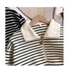 Womens Oversized Polo Collar Striped Zip-Up Sweatshirt Long Sleeve Casual Top Fall