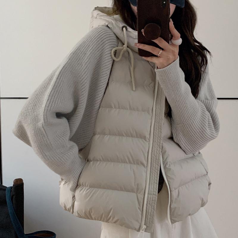 Fashion Female Short Coat Winter Jackets Hooded Knitted Sleeves Loose Thick Warm Women Parkas