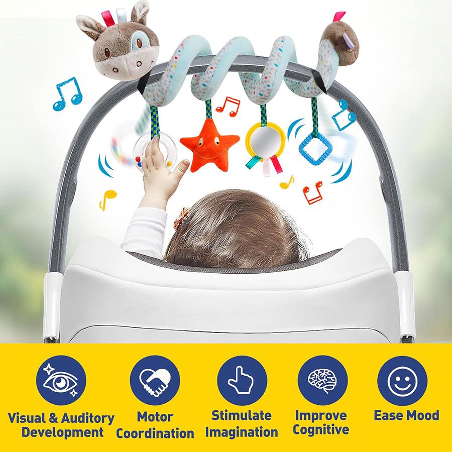 Giocattoli per Seggiolino Auto per Bambini, Giocattolo Attività per Passeggino per Bambini e Bambine 0 3 6 9 10 12 Mesi, Giocattoli di Peluche a Spirale da Appendere, Riempitivi per Calze di Natale per Neonati