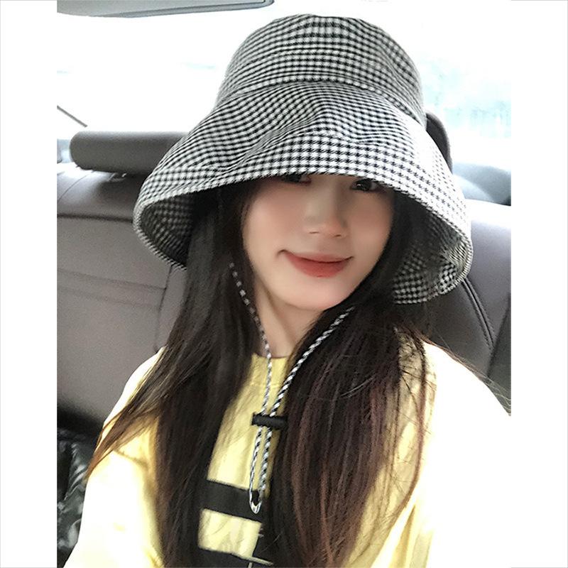 Houndstooth Pattern Sun Protection Fisherman Hat for Women, Summer UV Protection Wide Brim Sun Hat, Face Covering Fashionable Sun Hat