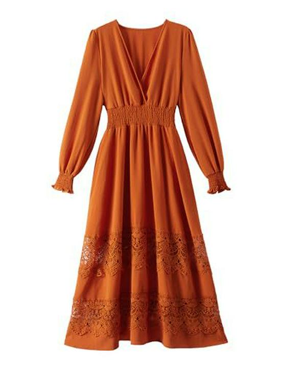 Elegant French Fashion V-Neck Lace Dress: Sexy, Waist-Cinching, Slim-Fit, Ruffled Long Skirt XXL