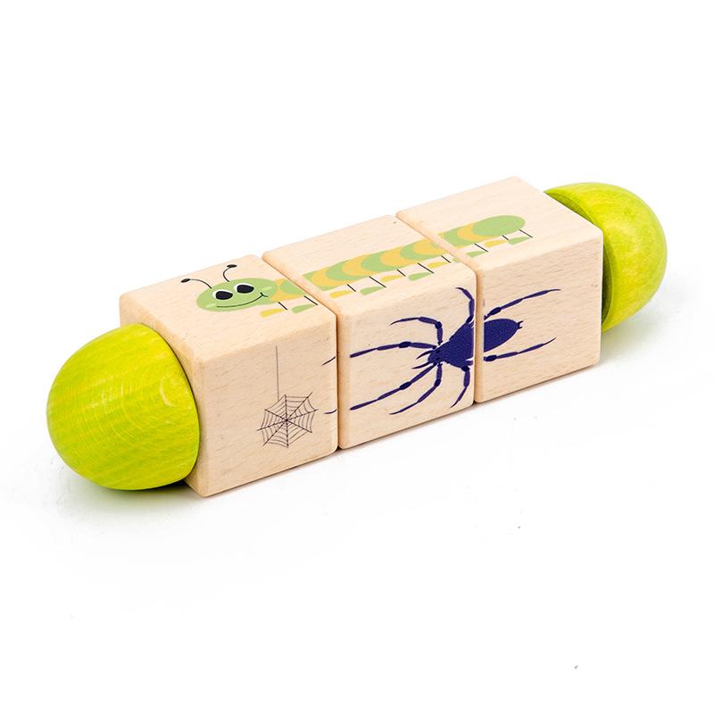 Children Wooden Animal Rotating Puzzle Building Block Infants and Toddlers 0-3 Years Old Early Education Animals Cognitive Puzzle Toys