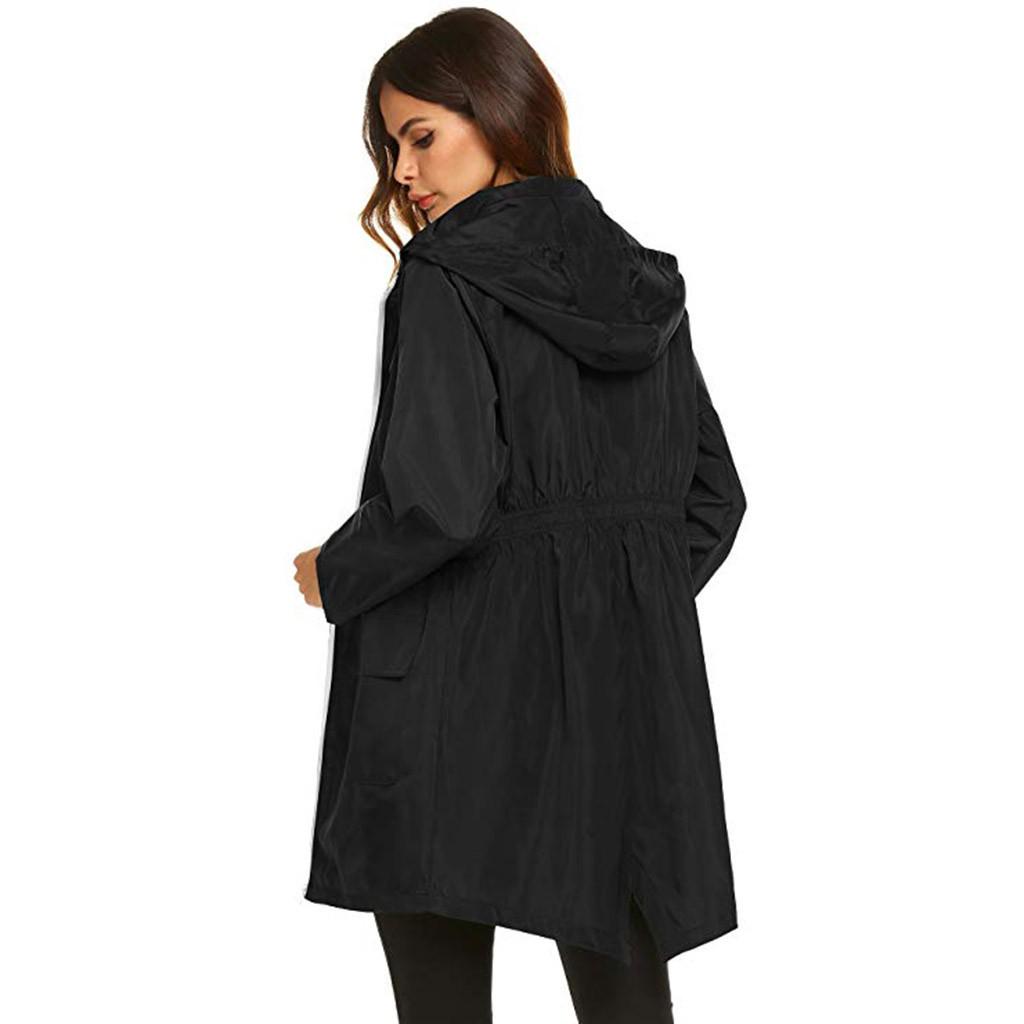 Women’s Solid Rain Jacket Outdoor Jackets Waterproof Hooded Raincoat Windproof